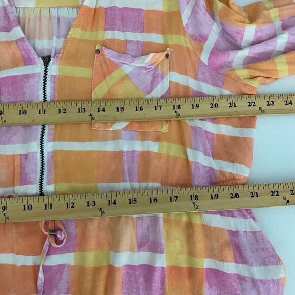 Torrid Peach Plaid Stretch Challis Shirt Dress Womens 3X Tie Waist Collar V Neck - Picture 9 of 10